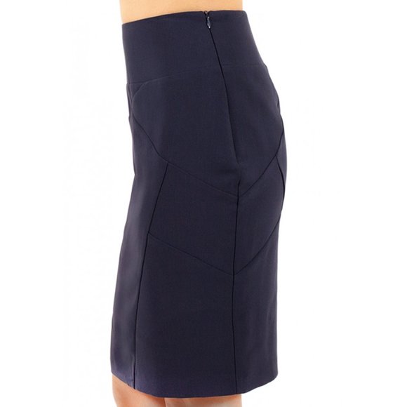 Marisa Kenson Navy Blue Fully Lined Geometric Paneled Pencil Skirt - size M NWT - Picture 3 of 5